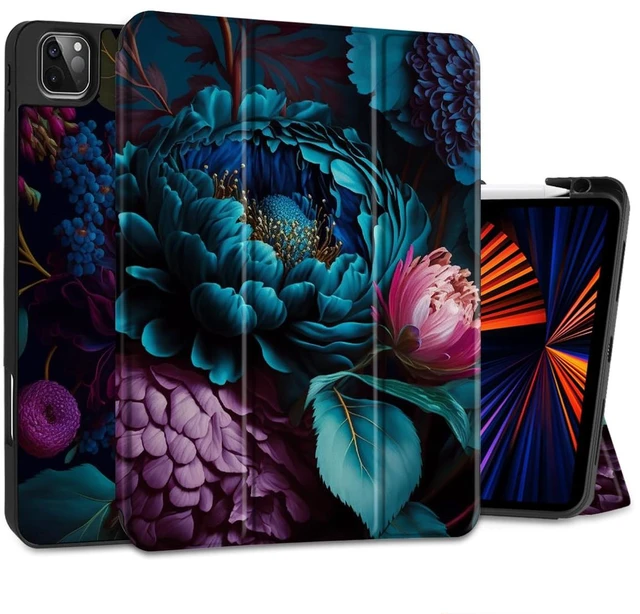 Main image of MEEgoodo for iPad Pro M2 12.9 Case 6th/5th/4th/3rd Generation 2022 2021 2020 2018 with Pencil Holder, Tablet Cover with TPU Back Shell, Beautiful Fantasy Flower
