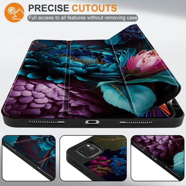 Alt view image 3 of 5 - MEEgoodo for iPad Pro M2 12.9 Case 6th/5th/4th/3rd Generation 2022 2021 2020 2018 with Pencil Holder, Tablet Cover with TPU Back Shell, Beautiful Fantasy Flower
