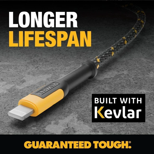 Alt view image 3 of 5 - DEWALT Heavy Duty 2-Pack Durable iPhone Charger Cord, Apple Mfi, 4ft