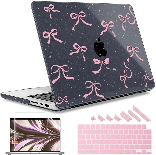 Main image of May Chen for 2026 MacBook Pro 14-inch M5 M4 M3 M2 M1 Pro/Max Chip, Release 2026 2025-2021, Model A3427 A3426 A3434 A3112 .., Plastic Hard Shell with Keyboard Cover, Bow Black Glitter