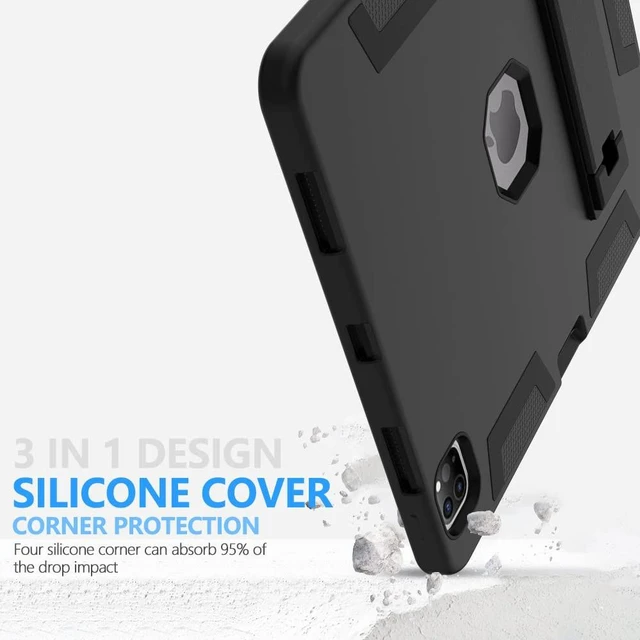 Alt view image 3 of 5 - Puxicu Case for iPad Pro 12.9" 6th Gen/5th Gen/4th Gen/3rd Gen, Heavy Duty Rugged Protective, Built-in Pencil Holder Cover for iPad Pro 12.9 2022/2021/2020/2018, Black