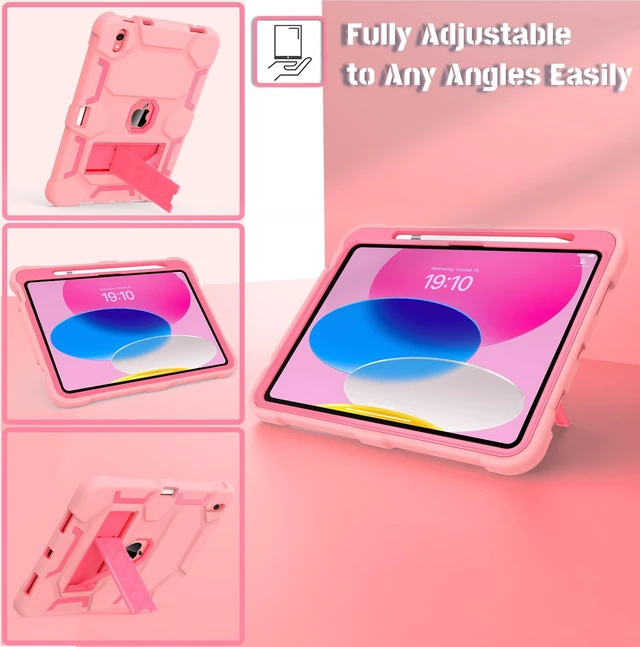Alt view image 2 of 5 - CCMAO Case for iPad (A16) 11th/10th Generation(2025/2022), iPad 10th Case with Kickstand & Pencil Holder, Heavy Duty Shockproof Hybrid Three Layer Protective Cover for iPad 11/10, Rose Gold+Rose