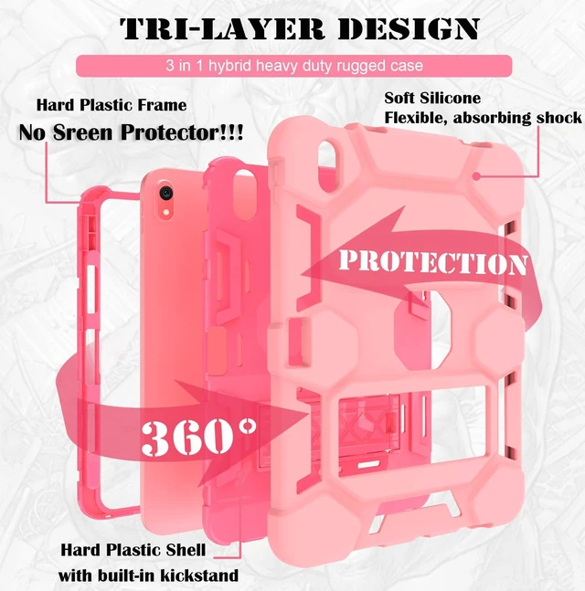 Alt view image 3 of 5 - CCMAO Case for iPad (A16) 11th/10th Generation(2025/2022), iPad 10th Case with Kickstand & Pencil Holder, Heavy Duty Shockproof Hybrid Three Layer Protective Cover for iPad 11/10, Rose Gold+Rose