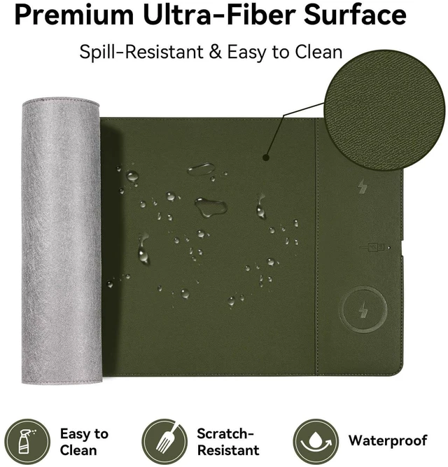 Alt view image 4 of 5 - Hi-HONX Wireless Charging Mouse Pad, 15W Fast Charge Magnetic Charger Desk Pad, Large Office Desk Mat (23.4x15.6) with Ultra-Smooth Surface, Green Computer Mousepad for MacBook, PC, Laptop