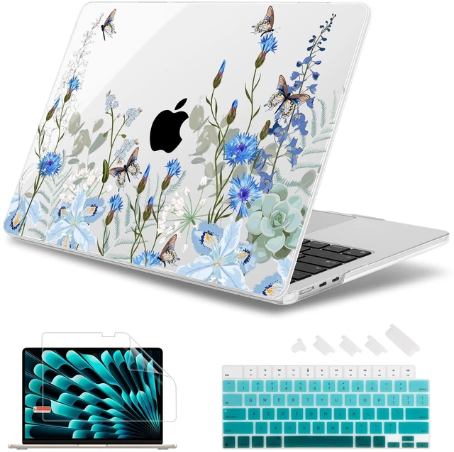 Main image of May Chen for MacBook Air 15 inch Case M5 M4 M3 M2 2026 2024-2023, Model A3448 A3241 A3114 A2941, Closes Seamlessly Hard Shell Laptop Cover with Keyboard Cover, Blue Flowers