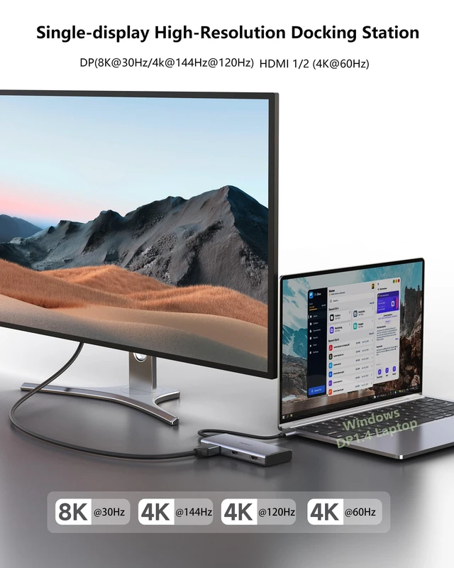 Alt view image 3 of 5 - Docking Station 3 Monitors, 7 in 1 USB-C Docking Station with Dual HDMI 4K@60Hz & Single DisplayPort (8K@30Hz/ 4K@144Hz), 100W PD, 10Gbps 3X USB, USB C Hub Compatible with Dell/HP/Lenovo and