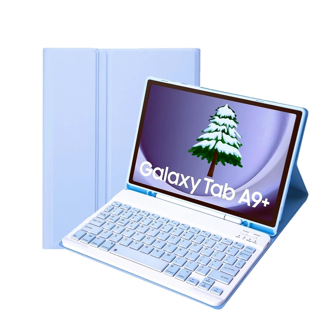Alt view image 3 of 5 - Lrufodya Keyboard Case with Pen Slot for Galaxy Tab A9 Plus 2023 / A9+ 5G 11 Inch (SM-X210/X216/X218) Folio Tablet Cover with Magnetic Detachable Wireless Keyboard Multi-Angle Stand (Ice Blue)