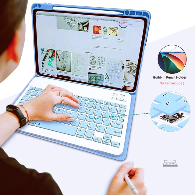 Alt view image 5 of 5 - Lrufodya Keyboard Case with Pen Slot for Galaxy Tab A9 Plus 2023 / A9+ 5G 11 Inch (SM-X210/X216/X218) Folio Tablet Cover with Magnetic Detachable Wireless Keyboard Multi-Angle Stand (Ice Blue)