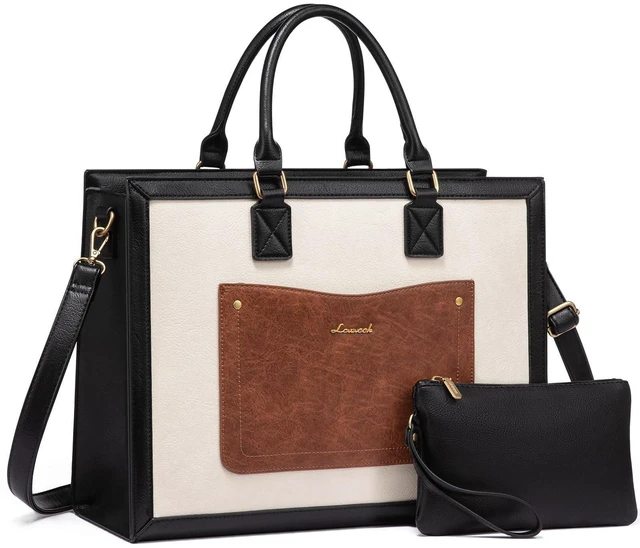 Main image of LOVEVOOK Laptop Tote Bag for Women, 15.6 Inch Work Bags, Vintage Leather Tote Bag, Waterproof Computer Bags with Clutch Purse, Large Capacity Messenger Bag for Teacher College Business Office