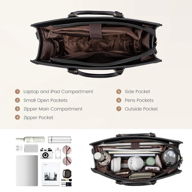 Alt view image 3 of 5 - LOVEVOOK Laptop Tote Bag for Women, 15.6 Inch Work Bags, Vintage Leather Tote Bag, Waterproof Computer Bags with Clutch Purse, Large Capacity Messenger Bag for Teacher College Business Office