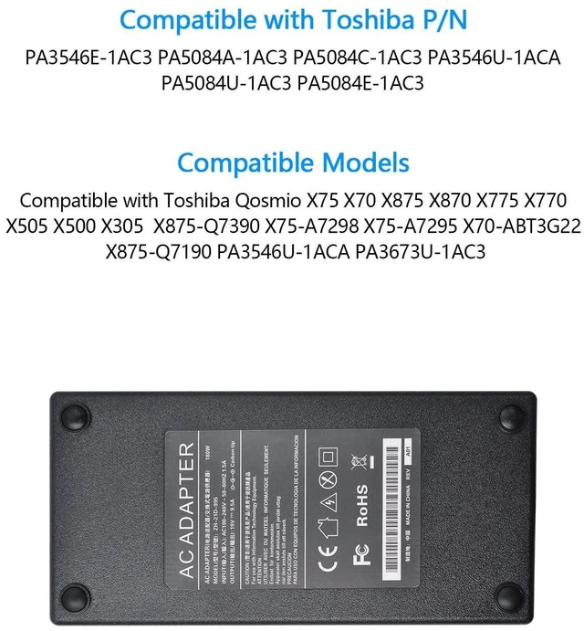 Alt view image 4 of 5 - 180W 19V 9.5A AC Laptop Charger Fit for Toshiba Qosmio X500 X505 X70 X75