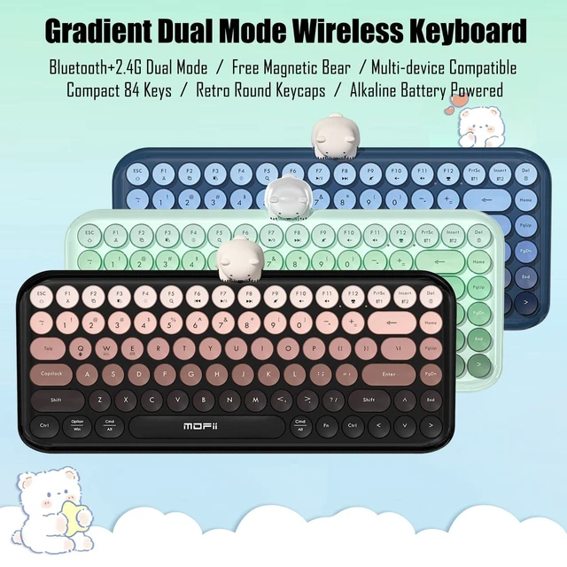Alt view image 2 of 5 - Lomiluskr Colorful Wireless Keyboard, Bluetooth/2.4G Dual Mode, Compact TKL Quiet Membrane Keyboard, Cute Gradient Retro Round Keycaps, Compatible with PC/Laptop/Tablet/Smartphone (Black)