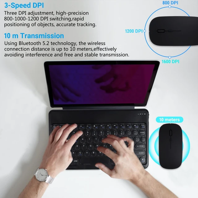 Alt view image 4 of 5 - Bluetooth Keyboard and Mouse Combo for iPad - 9.72" Rechargeable Wireless Keyboard & Mouse, Type-C Charging, Perfect for On-The-Go Professionals(Black)
