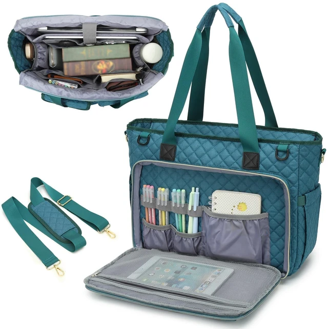 Main image of Teacher Tote Bag for Women, 15.6 inch Laptop Work Bag with Cup Holder