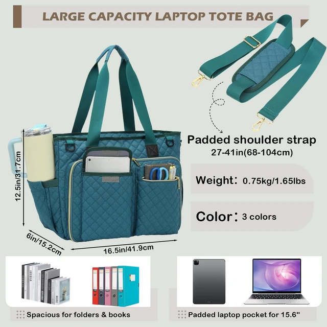 Alt view image 5 of 5 - Teacher Tote Bag for Women, 15.6 inch Laptop Work Bag with Cup Holder
