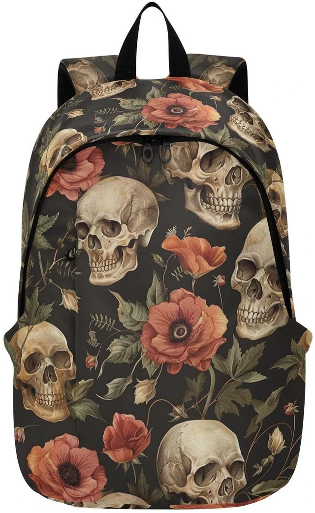 Main image of ALAZA Retro Skull Flowers Backpack Laptop Notebook Bag College Bag Bookbag Casual Travel Trip Daypack for Women Men Fits 15.6 Laptop