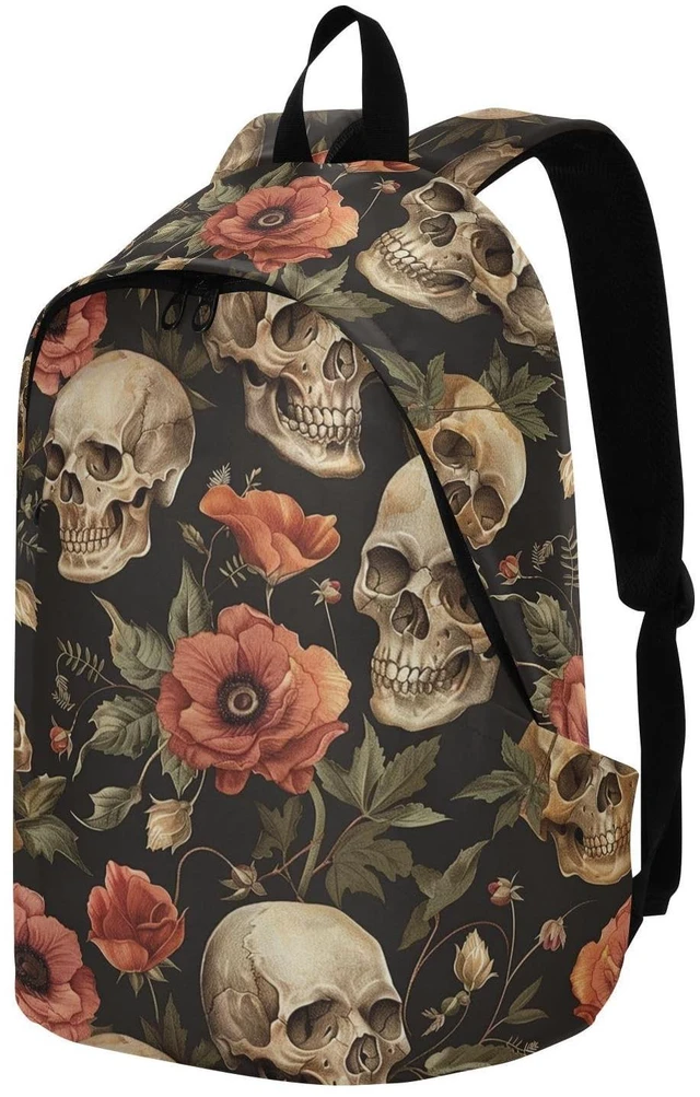 Alt view image 2 of 5 - ALAZA Retro Skull Flowers Backpack Laptop Notebook Bag College Bag Bookbag Casual Travel Trip Daypack for Women Men Fits 15.6 Laptop