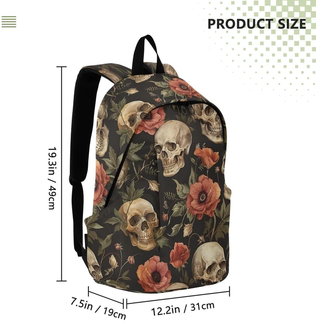 Alt view image 3 of 5 - ALAZA Retro Skull Flowers Backpack Laptop Notebook Bag College Bag Bookbag Casual Travel Trip Daypack for Women Men Fits 15.6 Laptop