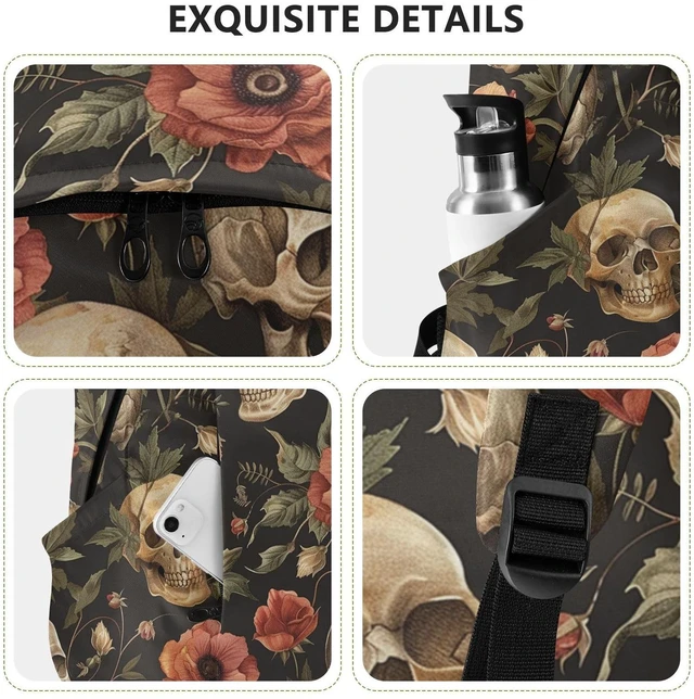 Alt view image 5 of 5 - ALAZA Retro Skull Flowers Backpack Laptop Notebook Bag College Bag Bookbag Casual Travel Trip Daypack for Women Men Fits 15.6 Laptop
