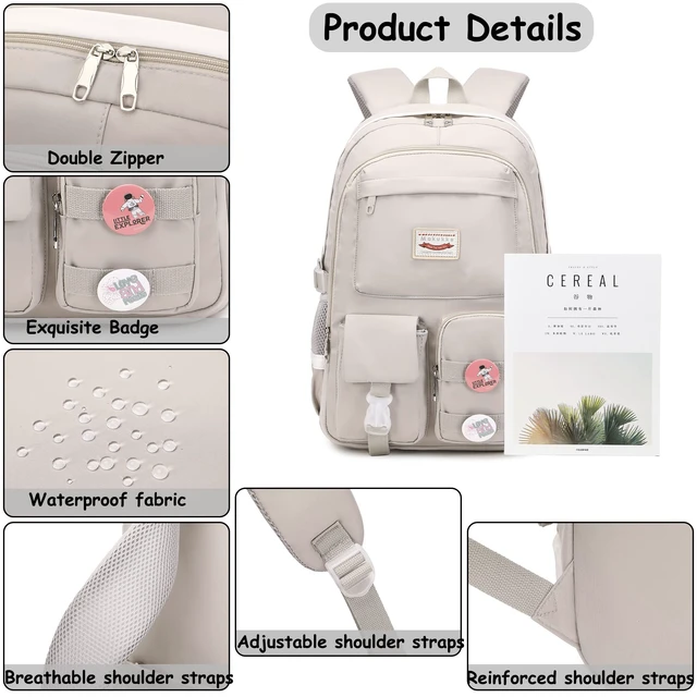 Alt view image 5 of 5 - Makukke School Backpacks for Teen Girls - Laptop Backpacks 15.6 Inch College Cute Bookbag Anti Theft Women Casual Daypack,Gray