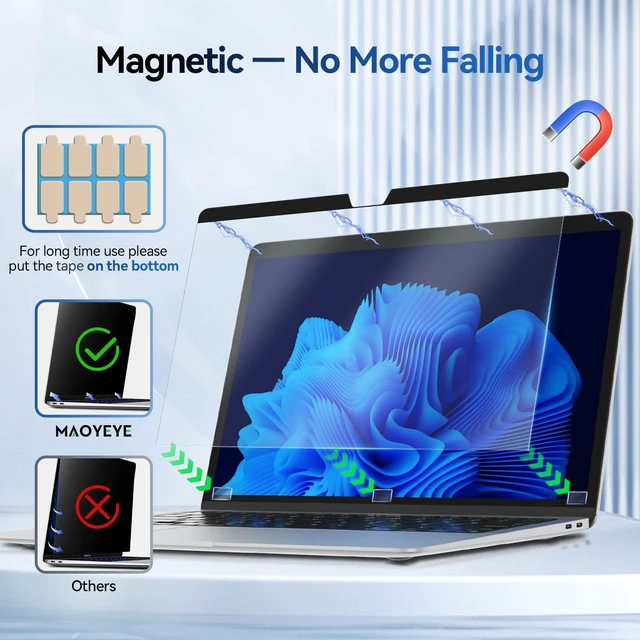 Alt view image 5 of 5 - Magnetic Anti Blue Light Screen Protector for MacBook Air/Pro 13 Inch (2016-2022, M1, M2 ), Removable MAC 13.3" Blue Light Filter, Bubble-Free Install, Eye Protection Glare Laptop Screen Protector