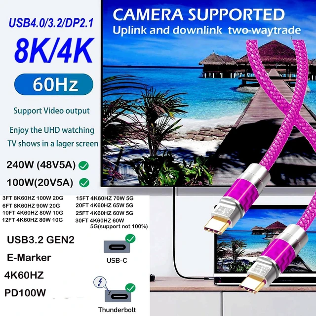 Alt view image 2 of 5 - USB C to C Cable 20FT,100W 4K60HZ Type C GEN2x2(Data usb3.1),USB C Video Output From USB3.2/ USB4.0 Fast Charging & Sync for Xreal MacBook Pro iPad Pro iPhone 15 Pro Galaxy S22 Portable Monitor