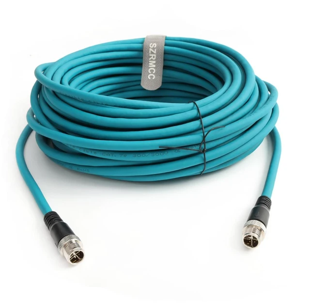 Main image of SZRMCC M12 X-Code 8pin Male to 8pin Male with Locking Ethernet Cable High Flexible Shielded Gigabit Waterproof Network Cable for Basler Cognex Industrial Camera (Blue,1m)