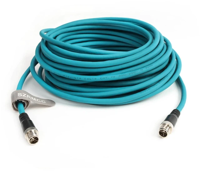 Alt view image 2 of 5 - SZRMCC M12 X-Code 8pin Male to 8pin Male with Locking Ethernet Cable High Flexible Shielded Gigabit Waterproof Network Cable for Basler Cognex Industrial Camera (Blue,1m)
