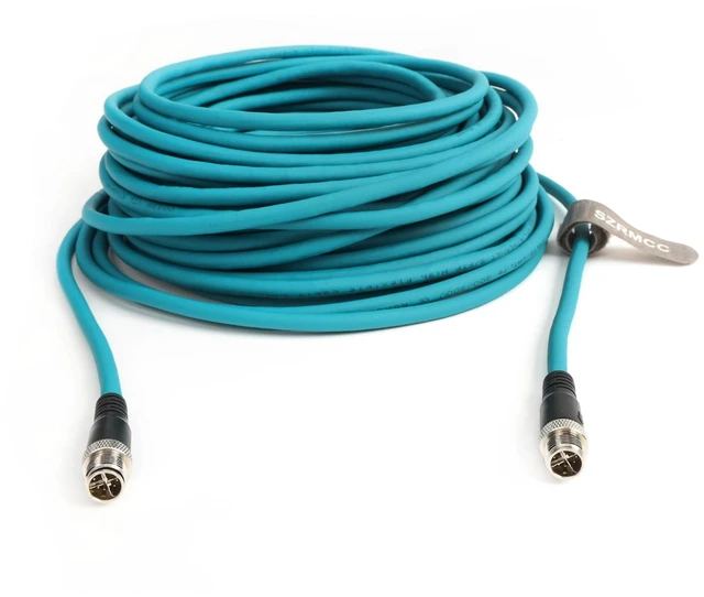 Alt view image 3 of 5 - SZRMCC M12 X-Code 8pin Male to 8pin Male with Locking Ethernet Cable High Flexible Shielded Gigabit Waterproof Network Cable for Basler Cognex Industrial Camera (Blue,1m)