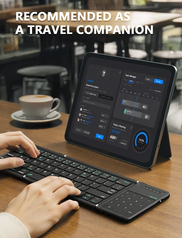 Alt view image 3 of 5 - Nillkin Bluetooth 5.0 Foldable Keyboard with Trackpad & Numpad Khaki