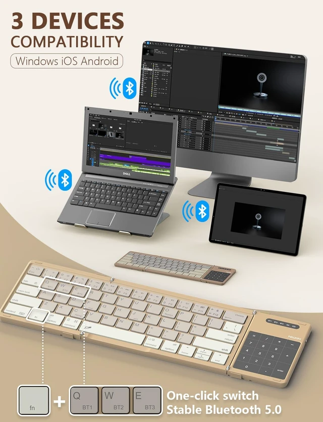 Alt view image 2 of 5 - Nillkin Bluetooth 5.0 Foldable Keyboard with Trackpad & Numpad Khaki