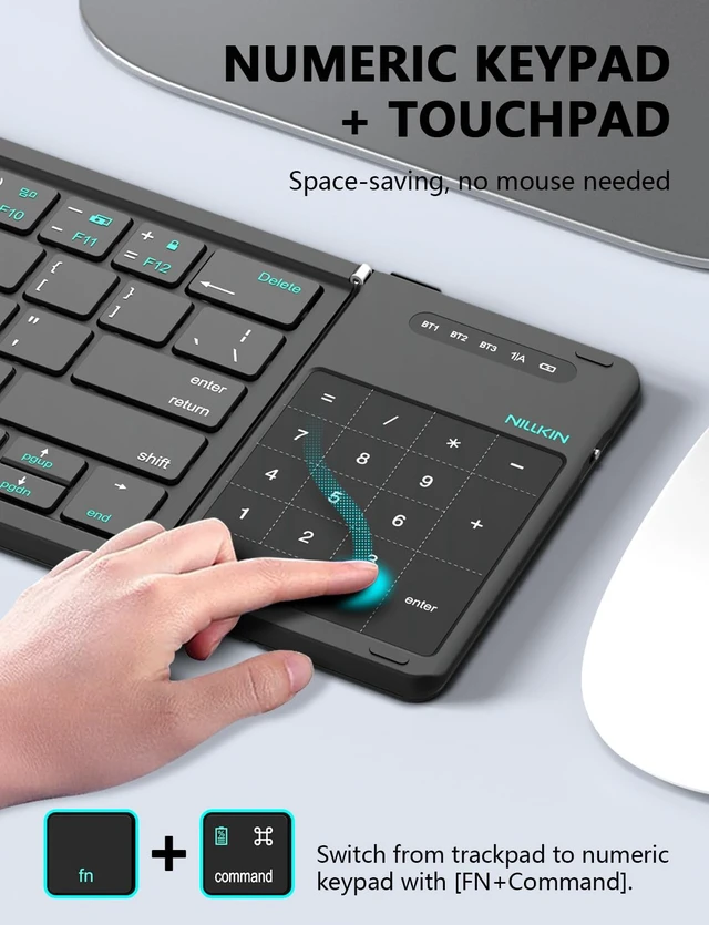 Alt view image 5 of 5 - Nillkin Bluetooth 5.0 Foldable Keyboard with Trackpad & Numpad Khaki