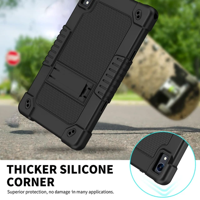 Alt view image 2 of 5 - Kebiory for Urao C107/Jeazans OC101/C107 Tablet 10.1 Inch 2024 Friendly Silicone Stand Shoulder Strap Kickstand+2Pcs Screen Protector for HiGrace C107/ZOFYWNAS C107/Freeski C107 (Black+2Pcs)