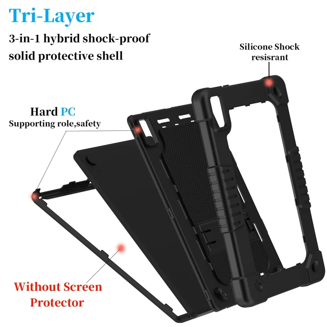 Alt view image 3 of 5 - Kebiory for Urao C107/Jeazans OC101/C107 Tablet 10.1 Inch 2024 Friendly Silicone Stand Shoulder Strap Kickstand+2Pcs Screen Protector for HiGrace C107/ZOFYWNAS C107/Freeski C107 (Black+2Pcs)