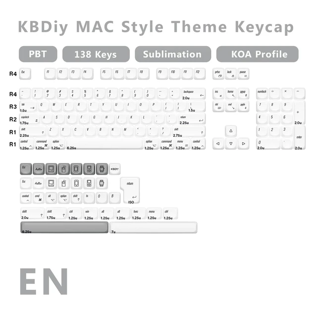Alt view image 2 of 5 - YMKPVR KBDiy for MAC Style KOA Profile Keycaps Set,Dye-Sublimation PBT White Custom Keyboard Keycap,138 Keys Cap Set for Cherry Gateron MX Switches Mechanical Keyboards
