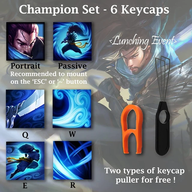 Alt view image 2 of 5 - League of Legends Custom Keycaps (Champion Jax) - Laser Engraved with Each Champion's Portrait, Passive, and Skills. Fit with Any Mechanical Keyboard. League of Legends Gift for Gamers