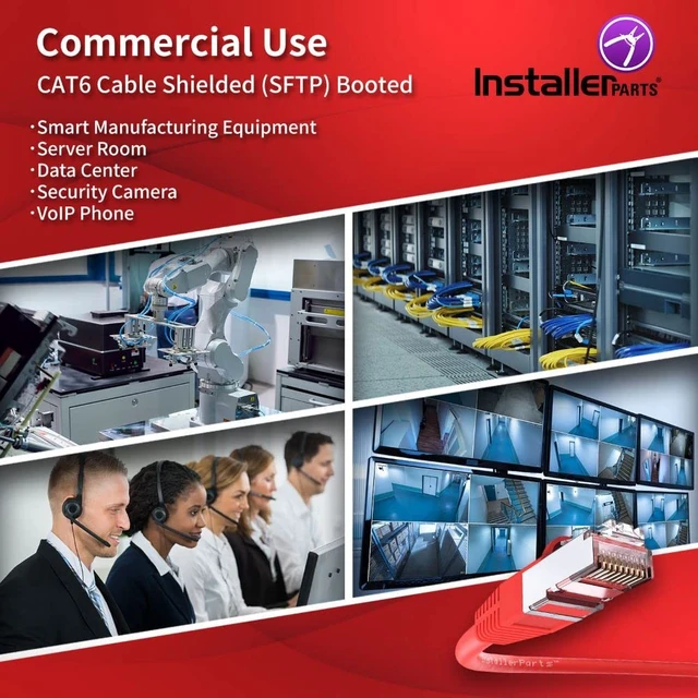 Alt view image 4 of 5 - InstallerParts (10 Pack Ethernet Cable CAT6 Cable Shielded (SSTP/SFTP) Booted 2 FT - Red - Professional Series - 10Gigabit/Sec Network/High Speed Internet Cable, 550MHZ