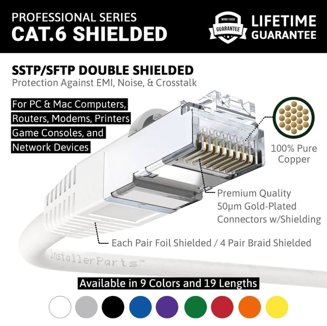 Alt view image 2 of 5 - InstallerParts (10 Pack Ethernet Cable CAT6 Cable Shielded (SSTP/SFTP) Booted 5 FT - White - Professional Series - 10Gigabit/Sec Network/High Speed Internet Cable, 550MHZ