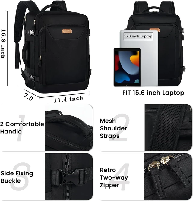 Alt view image 2 of 5 - JCDOBEST Carry on Backpack, Flight Approved Travel Backpack TSA 15.6 Inch Anti-Theft Laptop Backpack Lightweight Daypack College Weekender Overnight Bag, 16.8 * 11.4 * 7inch,Black