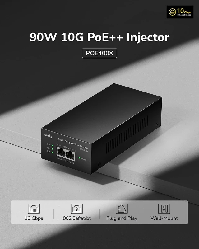 Alt view image 2 of 5 - Cudy 90W 10 Gbps PoE++ Injector, 802.3bt/at/af, 10GbE, POE400X
