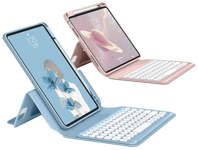 Main image of SOUYOYIHI Magnetic Vertical iPad 9th 8th 7th Generation10.2 Air 3rd Gen Pro 10.5 inch Keyboard Case Color Round Key Movable Clear Back Cover with Pencil Holder, Purple Gray