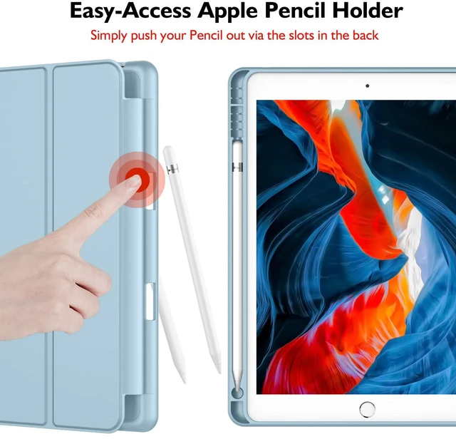 Alt view image 2 of 5 - iMieet iPad 9th Generation Case 2021/iPad 8th Generation Case 2020 10.2 Inch with Pencil Holder, iPad 7th Gen 2019 Case with Soft Baby Skin Silicone Back, Auto Wake/Sleep Cover (Light Blue)