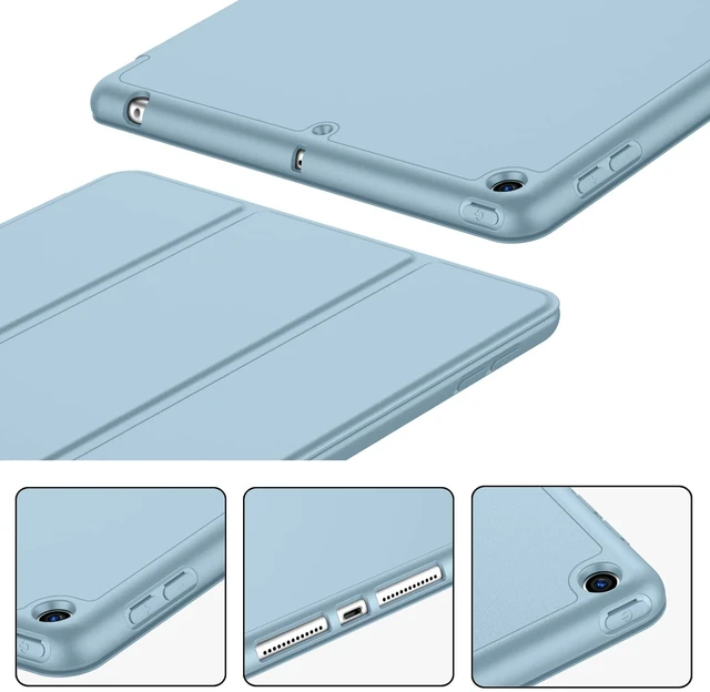 Alt view image 3 of 5 - iMieet iPad 9th Generation Case 2021/iPad 8th Generation Case 2020 10.2 Inch with Pencil Holder, iPad 7th Gen 2019 Case with Soft Baby Skin Silicone Back, Auto Wake/Sleep Cover (Light Blue)