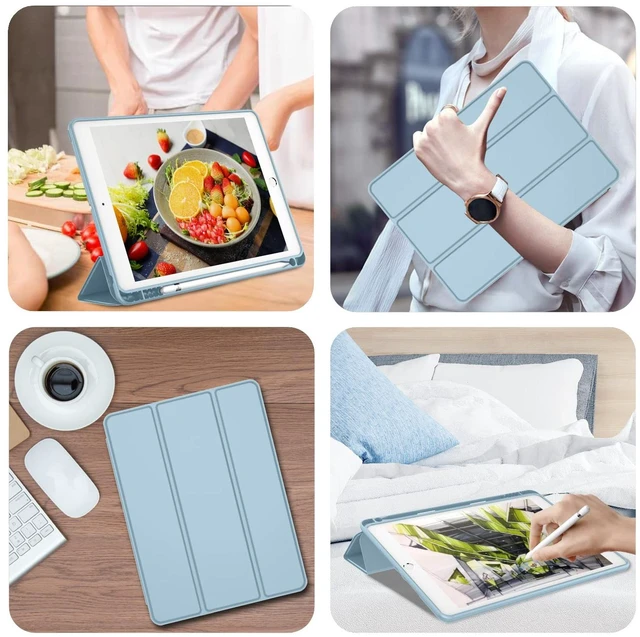Alt view image 5 of 5 - iMieet iPad 9th Generation Case 2021/iPad 8th Generation Case 2020 10.2 Inch with Pencil Holder, iPad 7th Gen 2019 Case with Soft Baby Skin Silicone Back, Auto Wake/Sleep Cover (Light Blue)