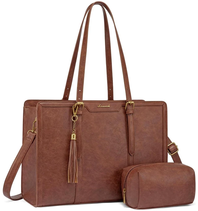 Main image of LOVEVOOK Laptop Bag for Women Vintage Leather Laptop Tote 17.3 inch Large Capacity Computer bag with Clutch Purse for Work