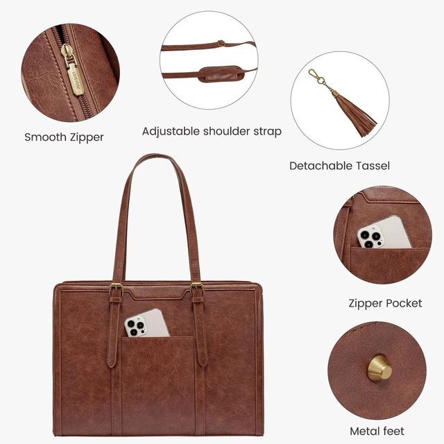 Alt view image 3 of 5 - LOVEVOOK Laptop Bag for Women Vintage Leather Laptop Tote 17.3 inch Large Capacity Computer bag with Clutch Purse for Work