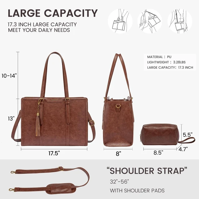 Alt view image 4 of 5 - LOVEVOOK Laptop Bag for Women Vintage Leather Laptop Tote 17.3 inch Large Capacity Computer bag with Clutch Purse for Work