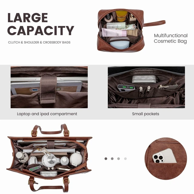 Alt view image 5 of 5 - LOVEVOOK Laptop Bag for Women Vintage Leather Laptop Tote 17.3 inch Large Capacity Computer bag with Clutch Purse for Work