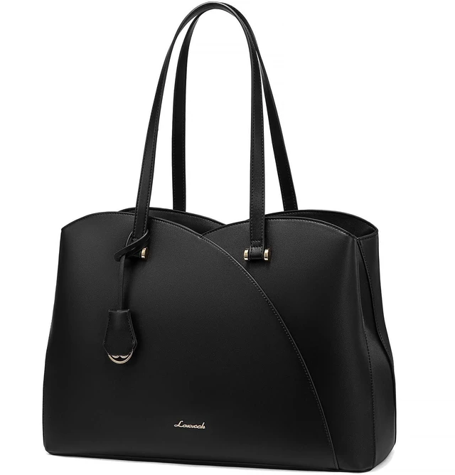 Main image of LOVEVOOK 17 Inch Laptop Tote Bag for Women, Work Bags Laptop Bag Teacher Tote Bag, Leather Computer Bag Large Purses Handbag Professional Briefcase, Black