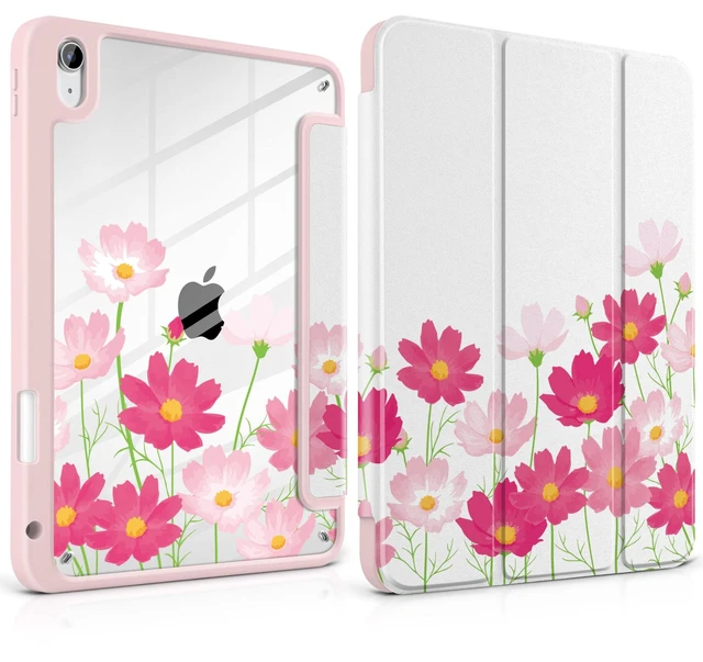 Main image of MEEgoodo Case for iPad Air 11 inch M4 2026/M3 2025/M2 2024, for iPad Air 5th/4th Generation Case 10.9 inch 2022/2020, Tablet Cover with Acrylic Transparent Back Shell, Bright Pink Flowers